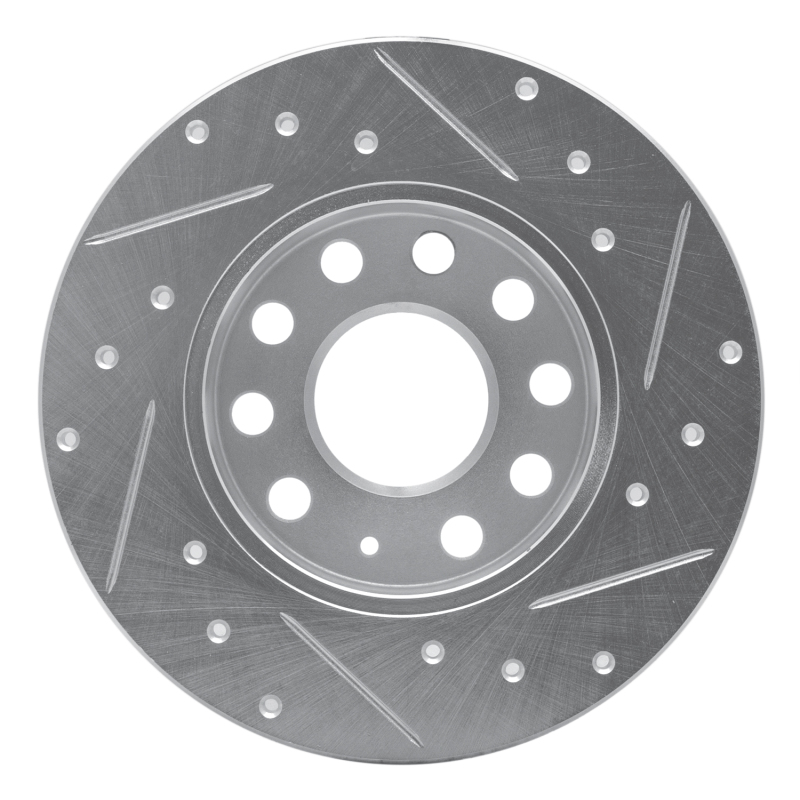 Audi A3 Brake Rotor (1) - Rear Left - R1 Concepts - Drilled & Slotted - Silver - `05-`13